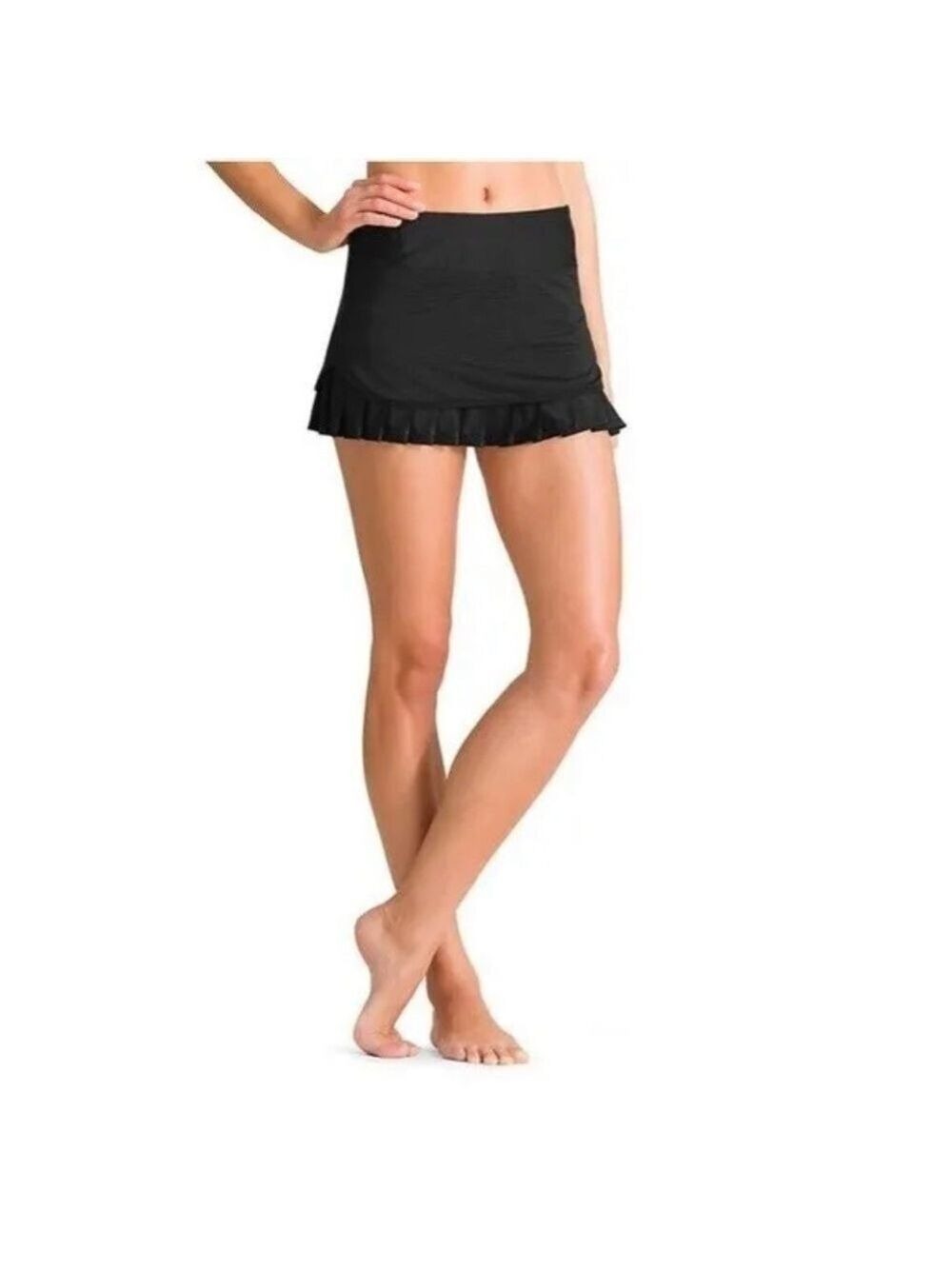 Athleta GOOD MATCH Skort Skirt Tennis Pinstripe Pleats Black Womens M